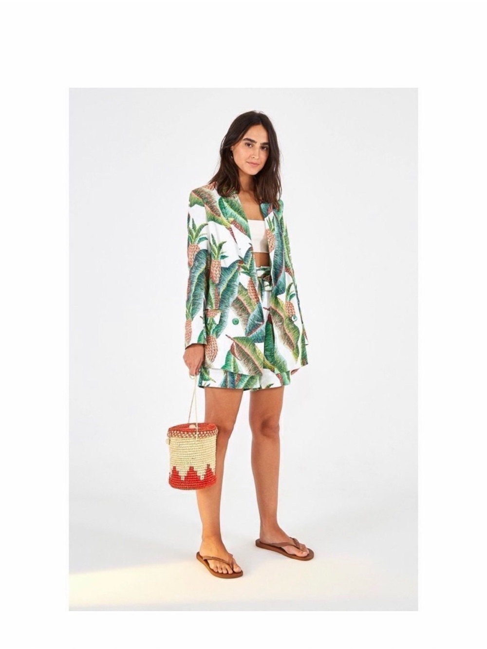 FARM Rio Green Palm-Print Blazer
